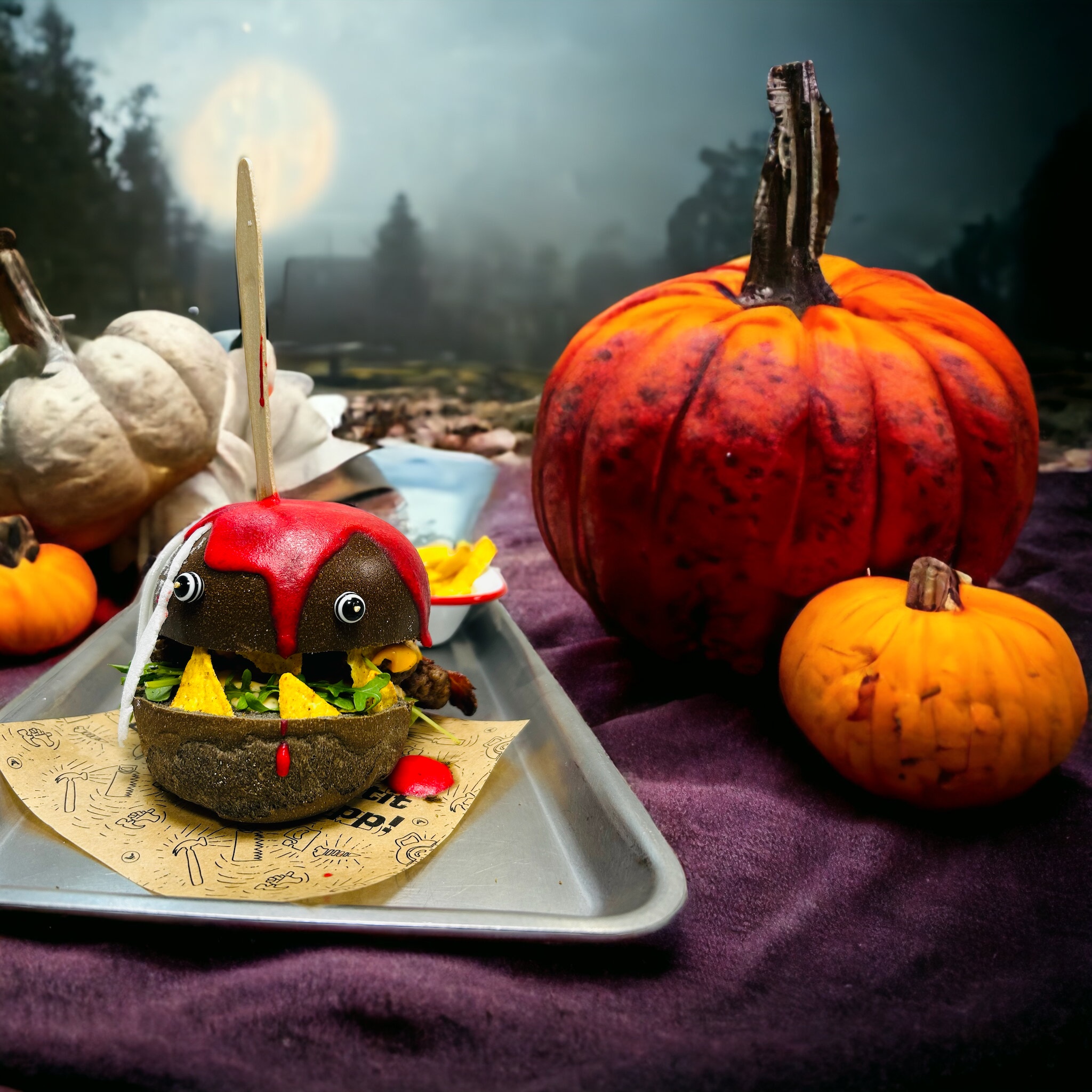 Halloween Burger with Fries